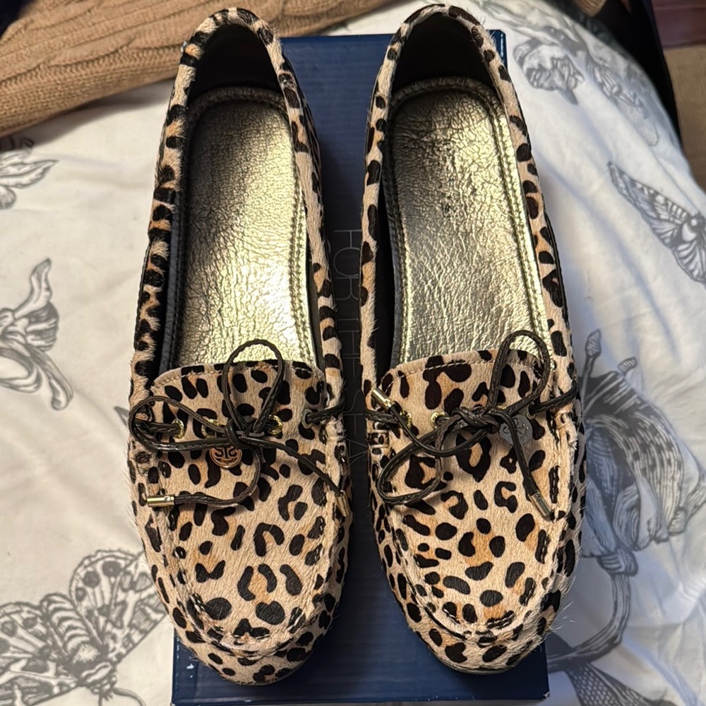 Sperry top sider Laura leopard calf hair driving moccasins shoes
